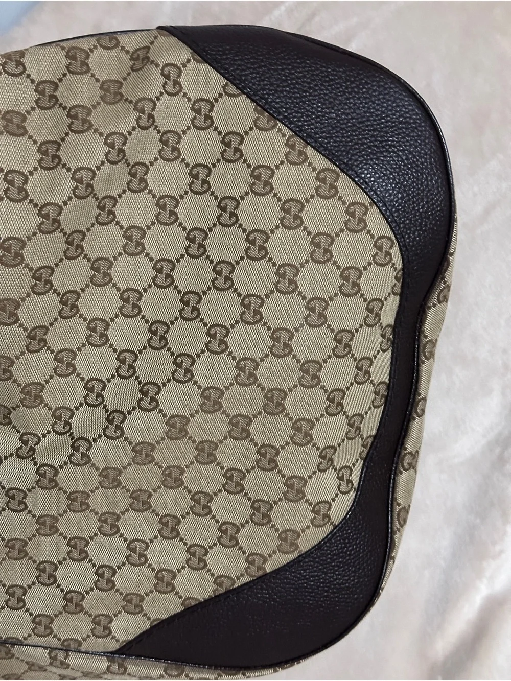 Gucci Vintage GG Canvas Charlotte Crossbody Bag – Brown Leather Trim (203503)